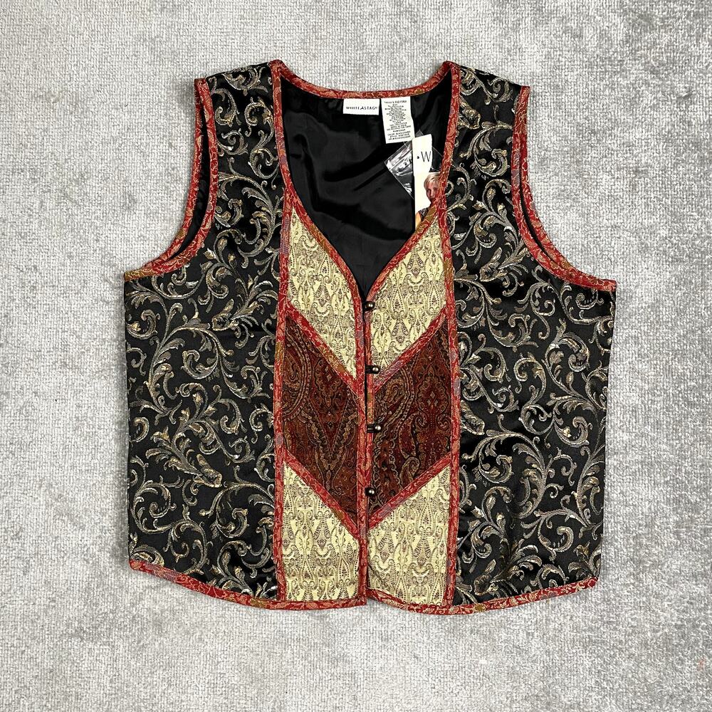 VTG Brocade Patchwork Paisley Boho Hippie Western Goth Whimsy Vest Womens L
